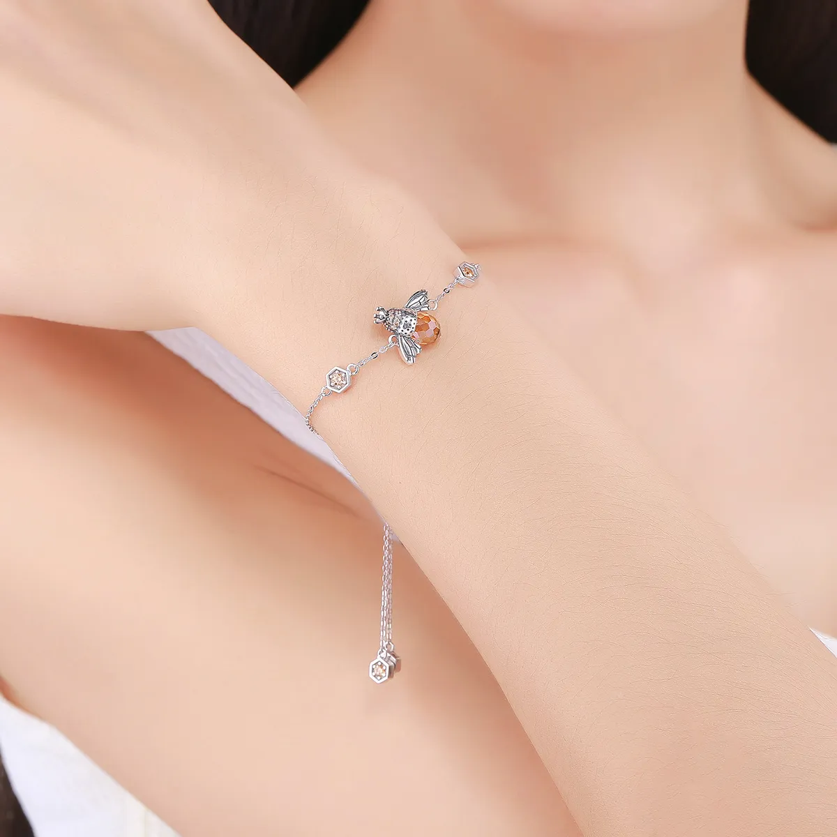 Silver Dancing Bee Slider Bracelet - PANDORA Style - SCB043