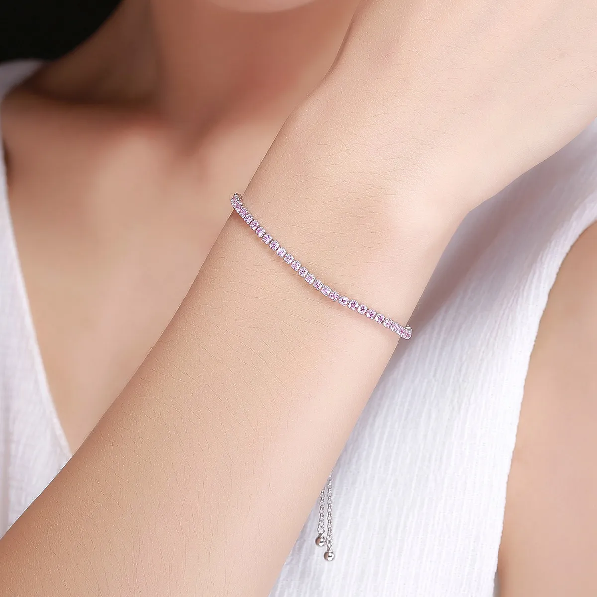 Silver Elegant Accompany Slider Tennis Bracelet - PANDORA Style - SCB045