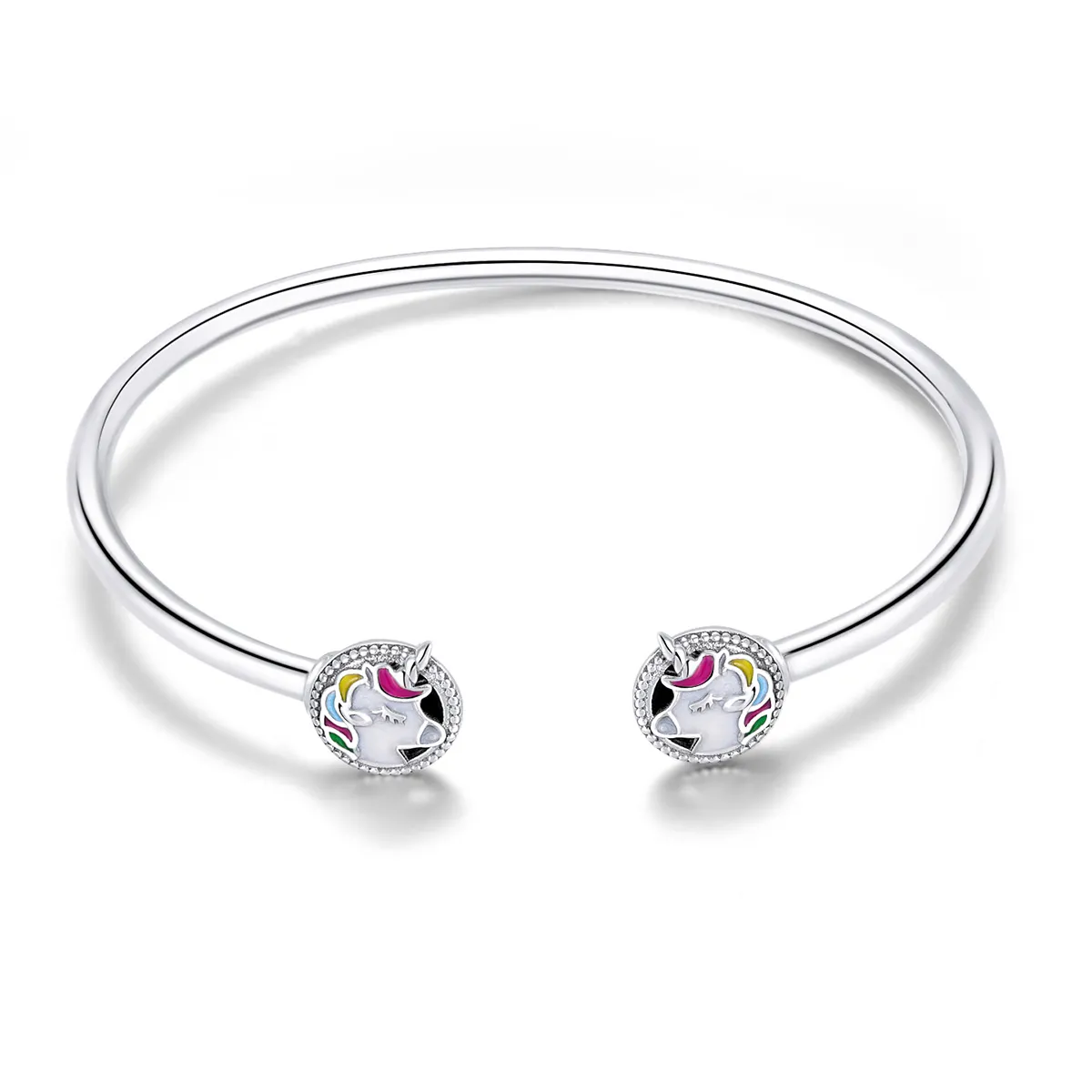 Silver Enamel Unicorn Memory Open Bangle - PANDORA Style - SCB082