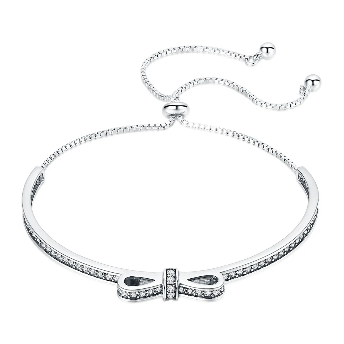 Silver Eternity Sweet Bow Slider Bangle - PANDORA Style - SCB108