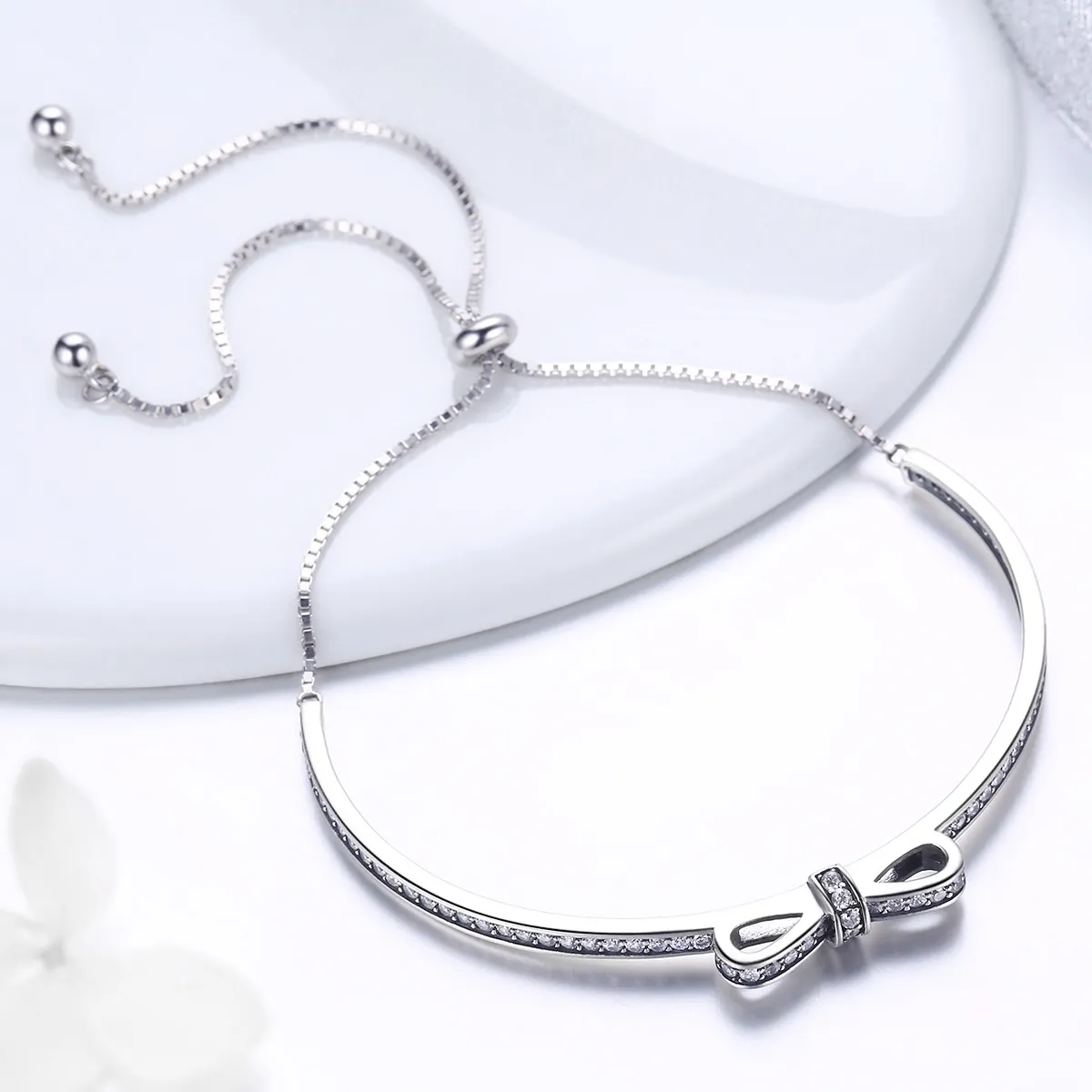 Silver Eternity Sweet Bow Slider Bangle - PANDORA Style - SCB108