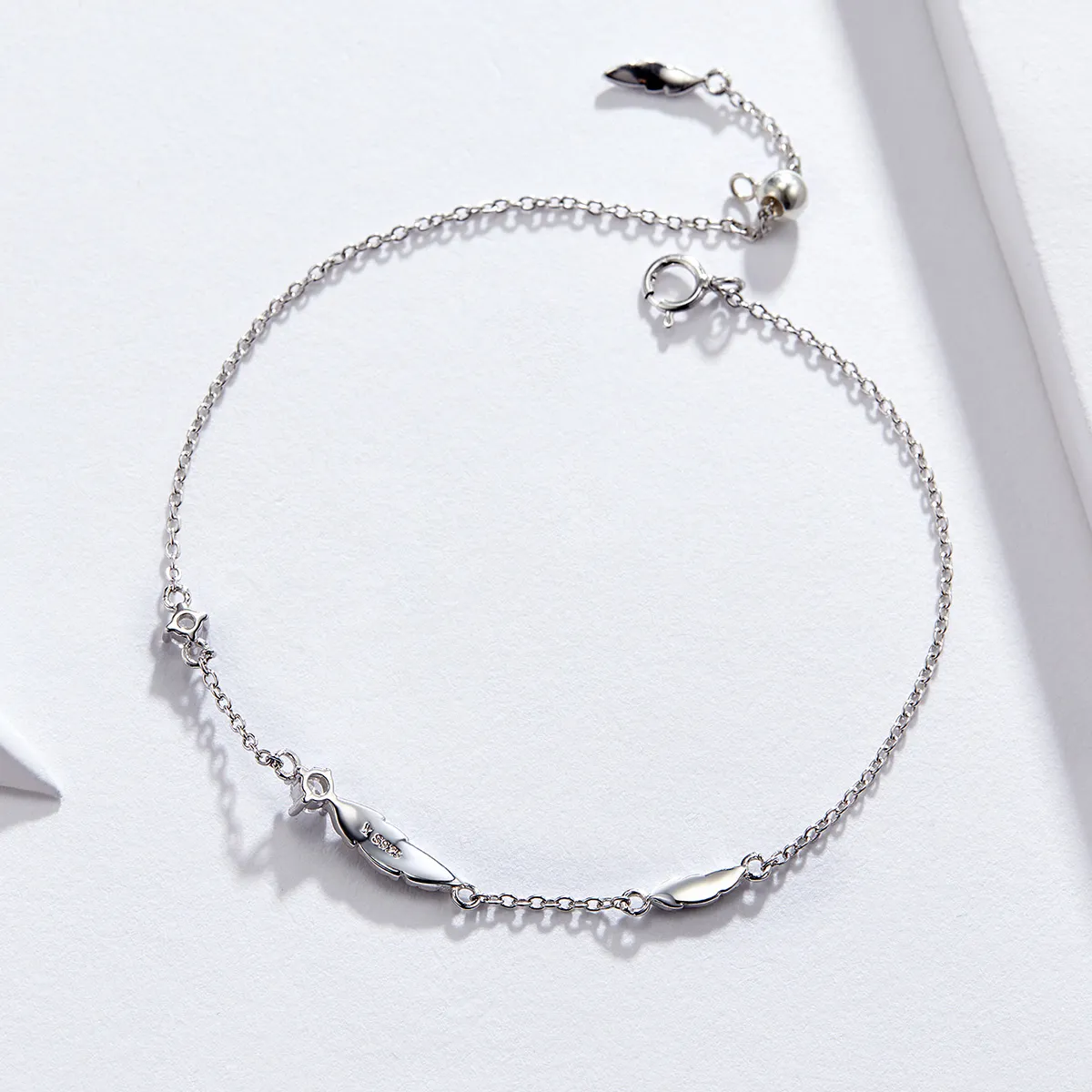 Silver Feather Chain Slider Bracelet - PANDORA Style - SCB133