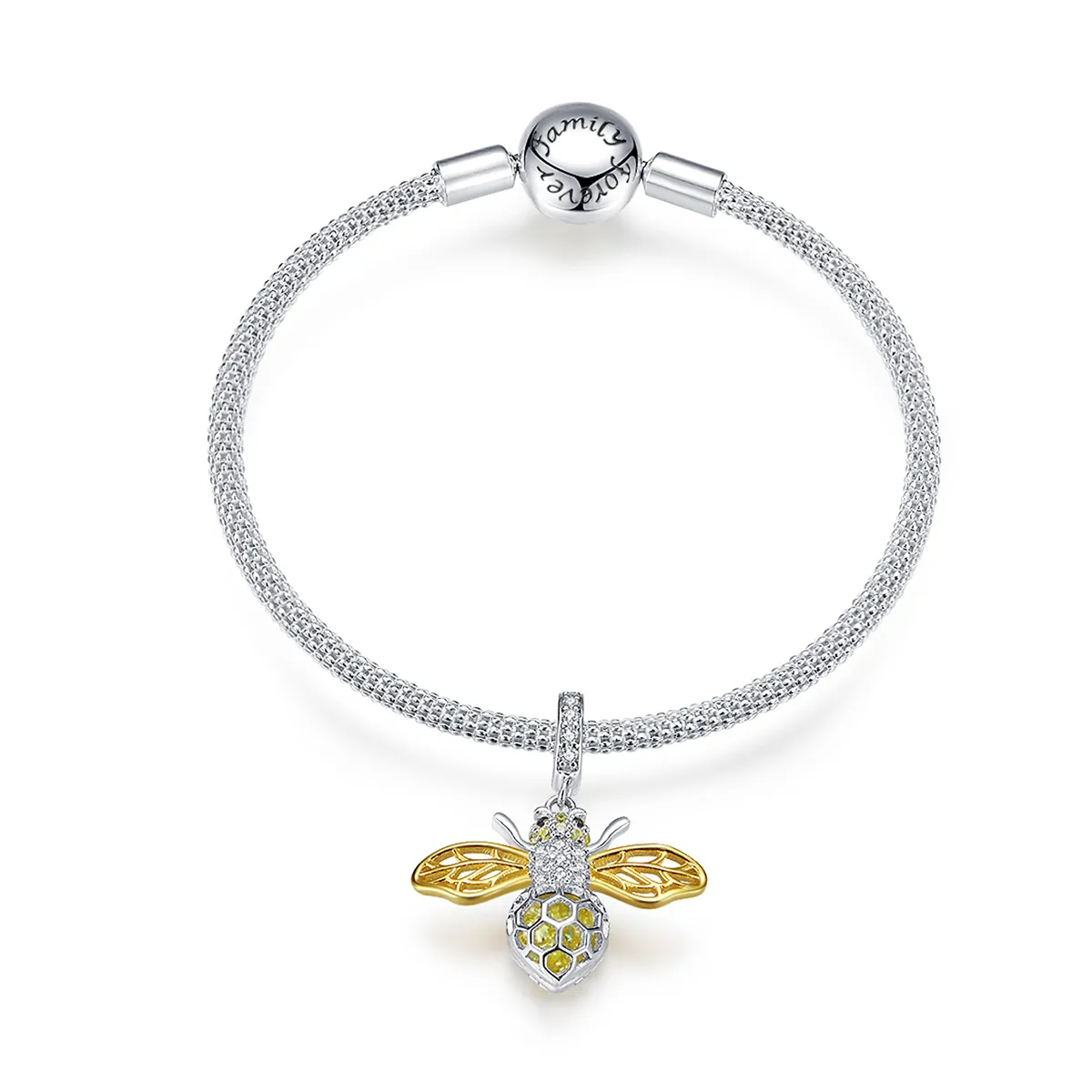 Silver & Gold-Plated Bee Mesh Bracelet - PANDORA Style - SCB830