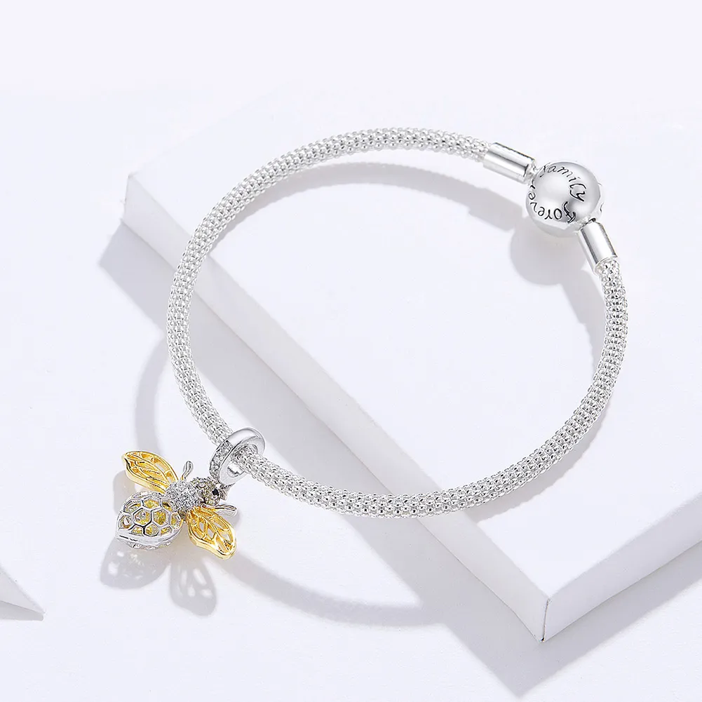 Silver & Gold-Plated Bee Mesh Bracelet - PANDORA Style - SCB830