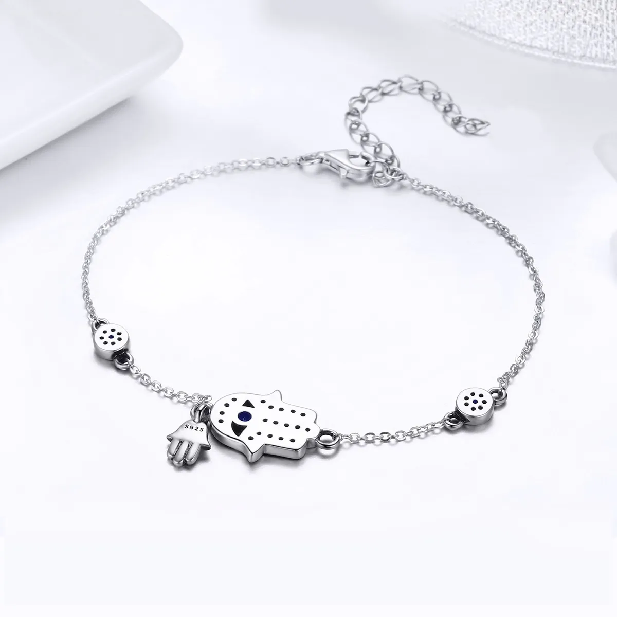 Silver Hand of Fatima Chain Slider Bracelet - PANDORA Style - SCB079