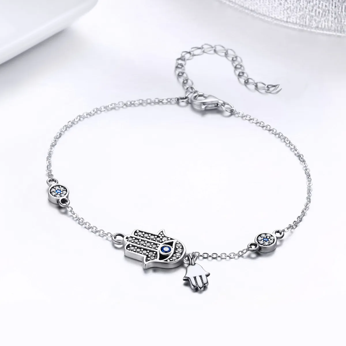 Silver Hand of Fatima Chain Slider Bracelet - PANDORA Style - SCB079