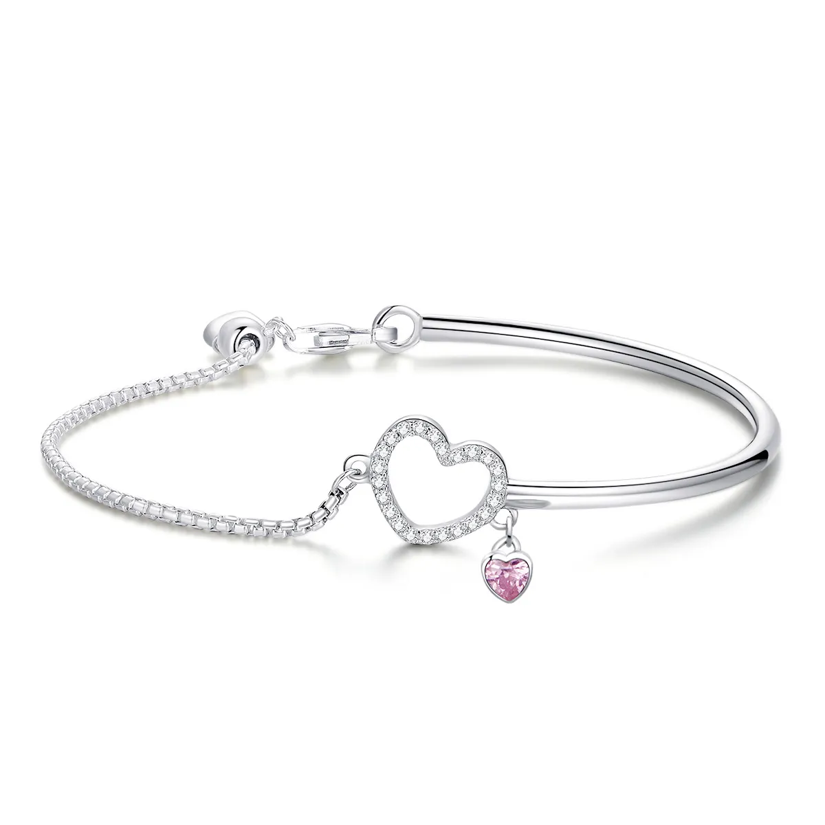 Silver Heart of Lady Cubic Zirconia Bangle - PANDORA Style - SCB117