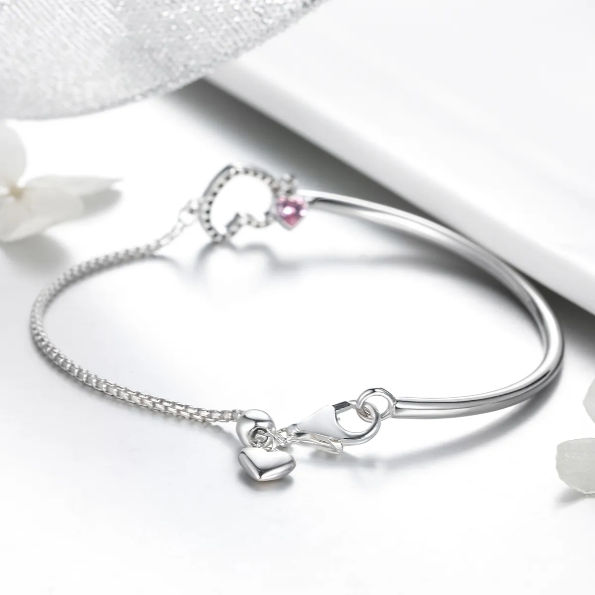 Silver Heart of Lady Cubic Zirconia Bangle - PANDORA Style - SCB117