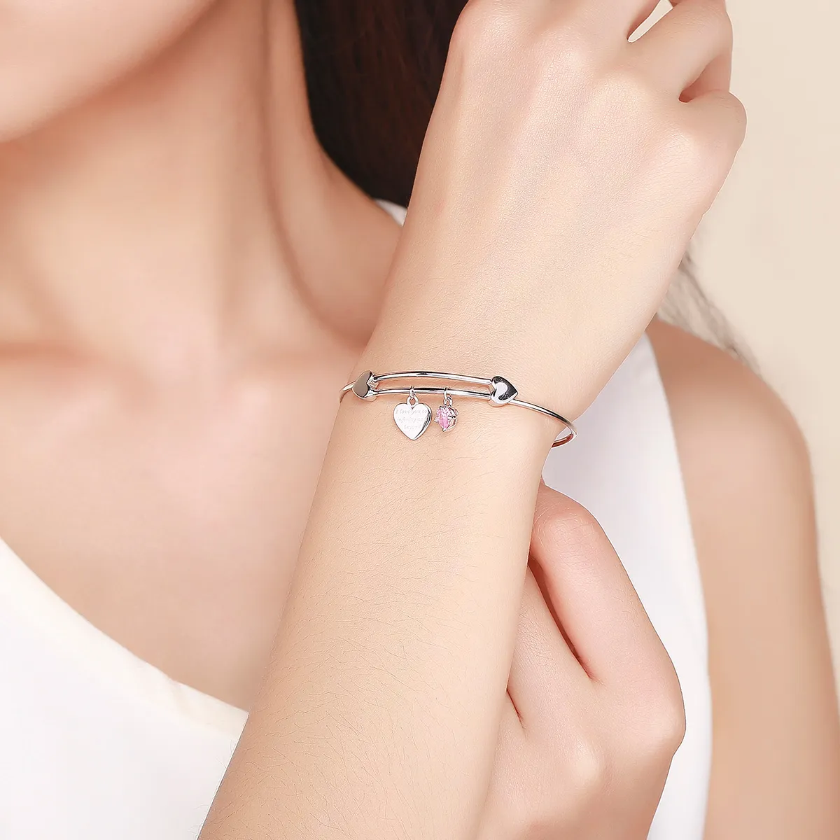 Silver Love Promise Charm Entwined Slider Bangle - PANDORA Style - SCB124