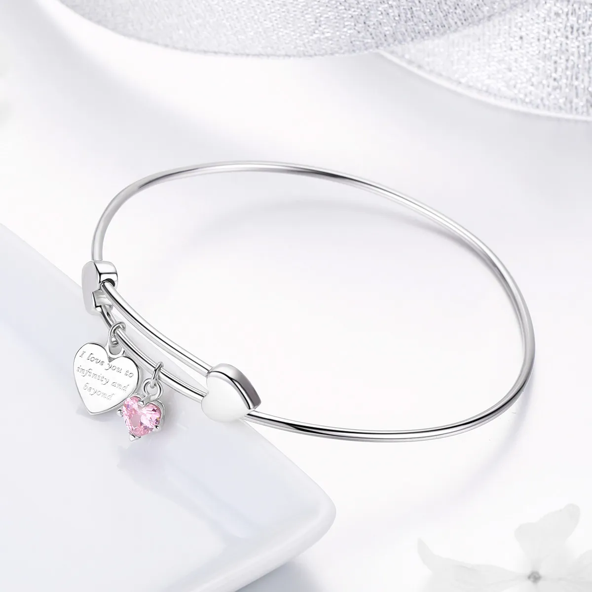 Silver Love Promise Charm Entwined Slider Bangle - PANDORA Style - SCB124