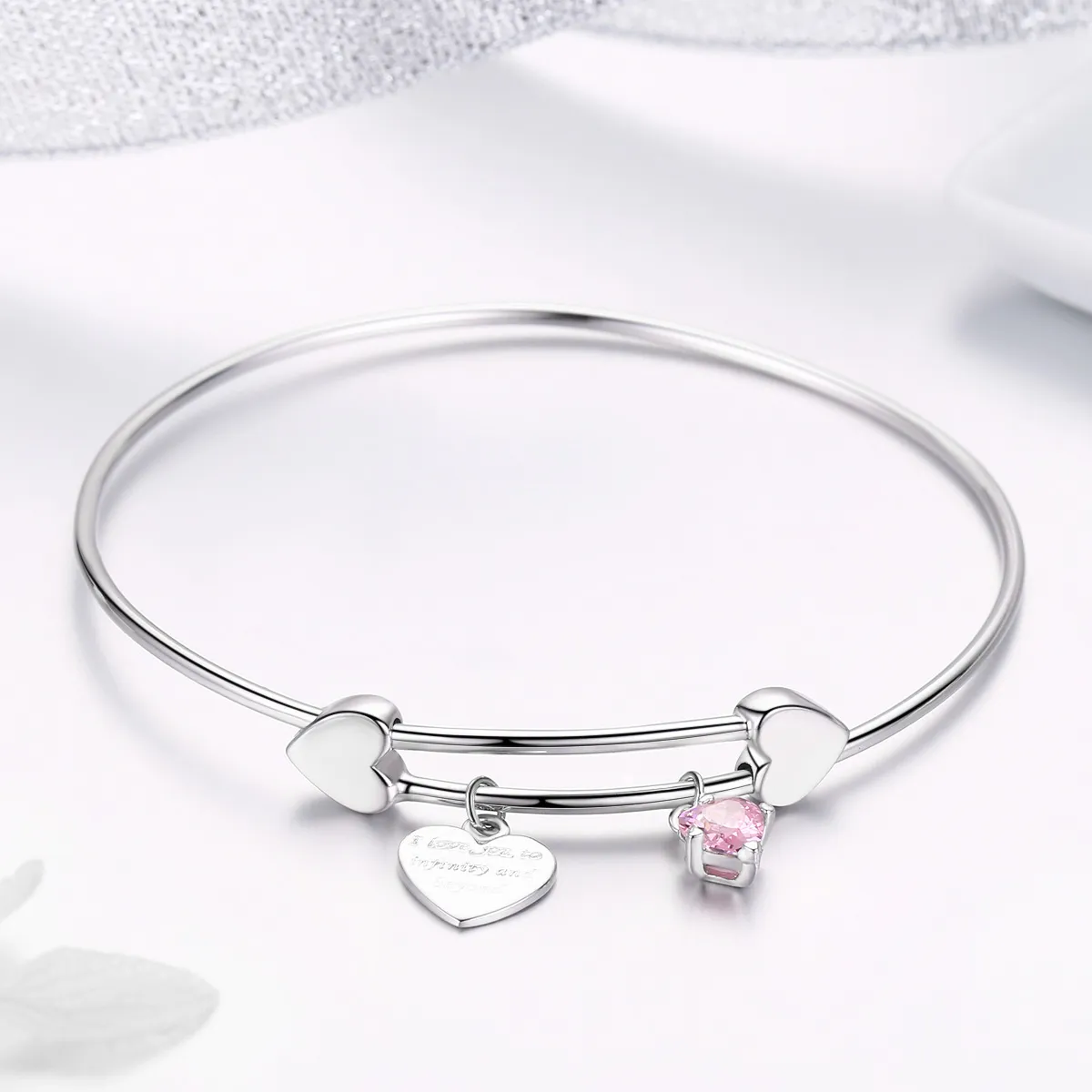 Silver Love Promise Charm Entwined Slider Bangle - PANDORA Style - SCB124