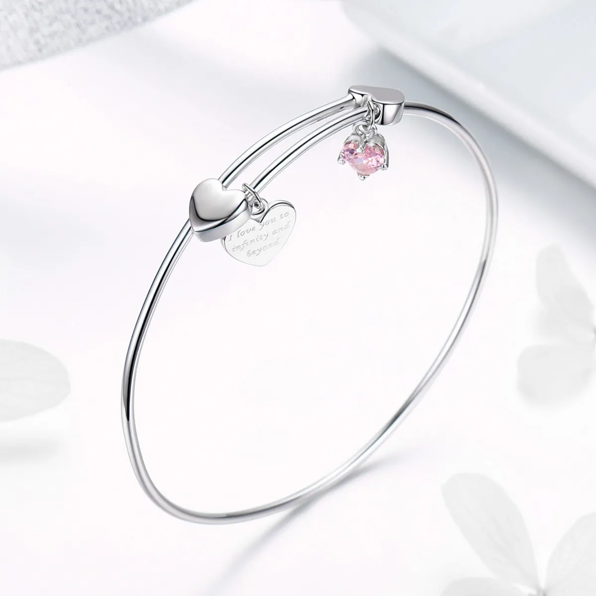 Silver Love Promise Charm Entwined Slider Bangle - PANDORA Style - SCB124