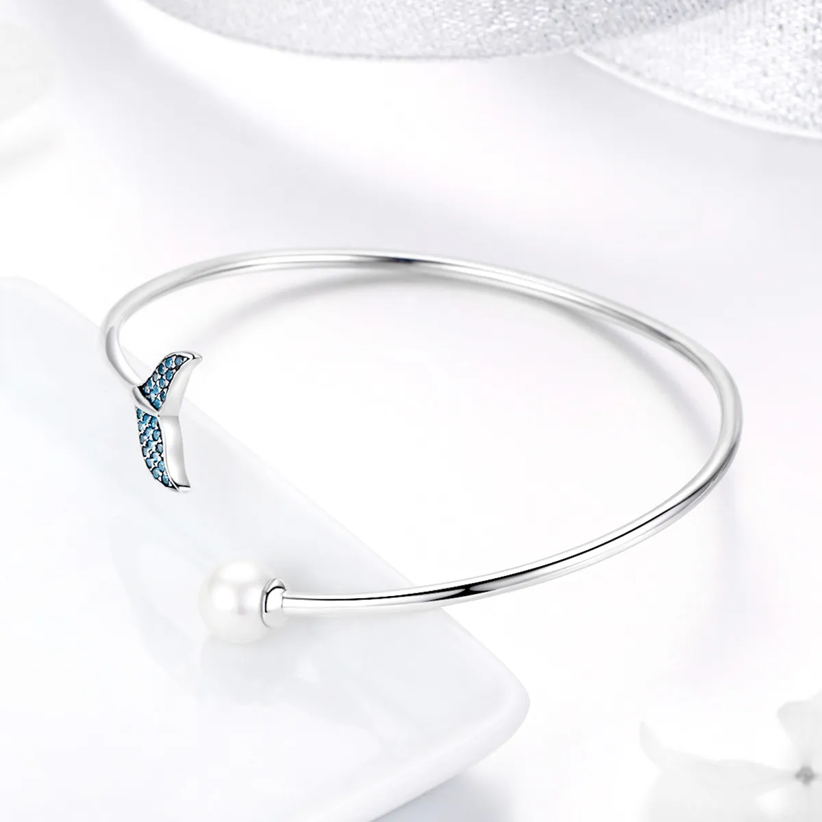 Silver Mermaid's Tear Open Bangle - PANDORA Style - SCB123