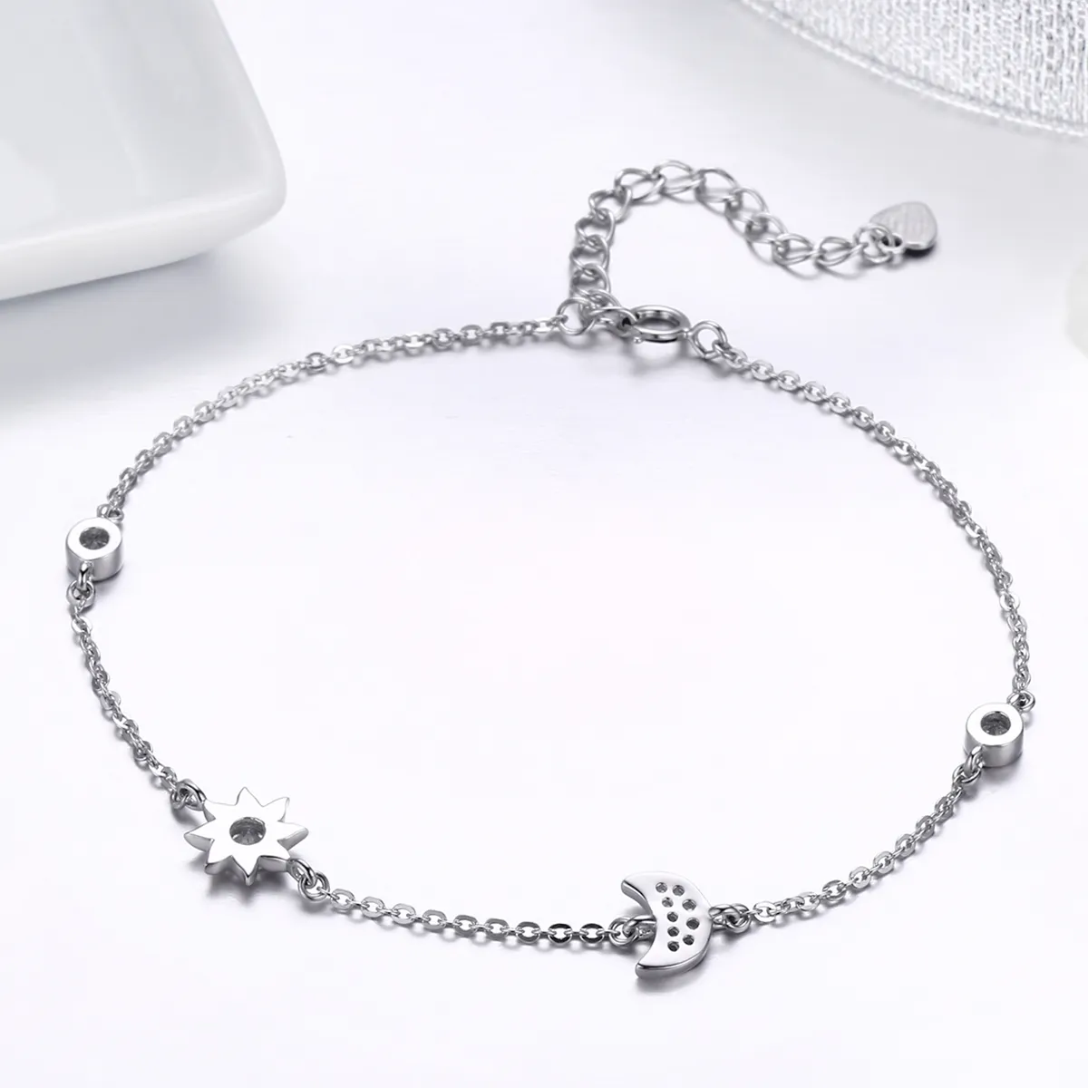 Silver Moon Sun and Stars Chain Slider Bracelet - PANDORA Style - SCB081