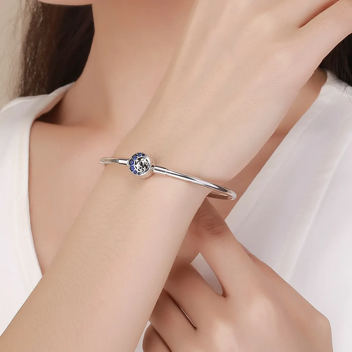 Silver Starry Sky Hard Bangle - PANDORA Style - SCB080