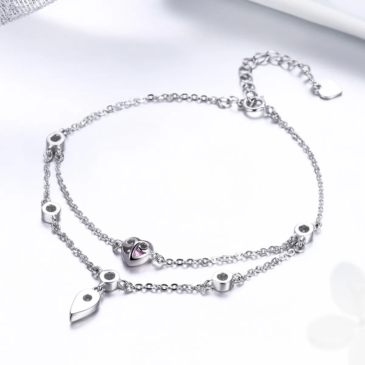 Silver Sweet Heart Chain Slider Bracelet - PANDORA Style - SCB090