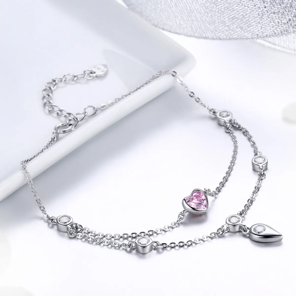 Silver Sweet Heart Chain Slider Bracelet - PANDORA Style - SCB090