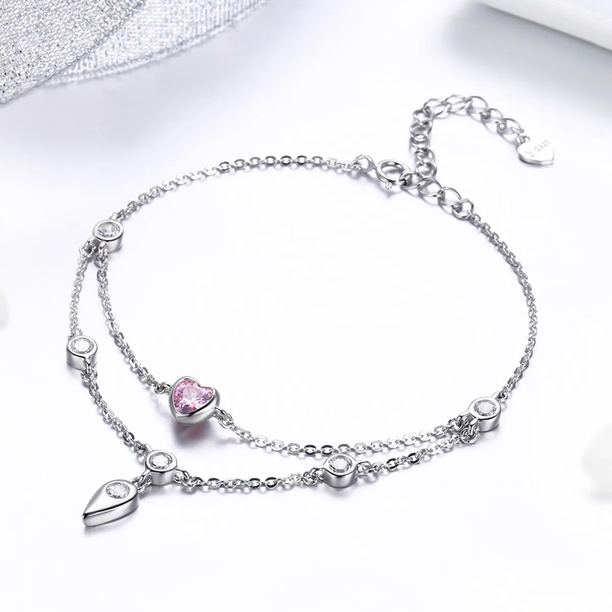 Silver Sweet Heart Chain Slider Bracelet - PANDORA Style - SCB090