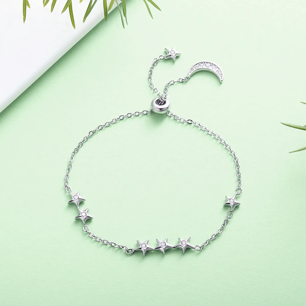 Silver Whisper of Star and Moon Slider Bracelet - PANDORA Style - SCB007