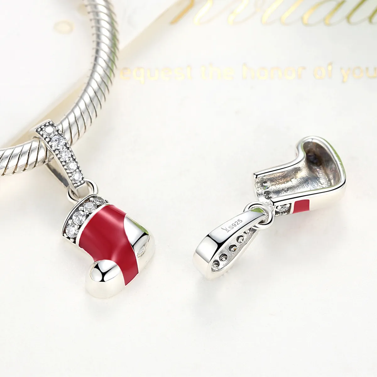 Pandora Compatible Silver Christmas Socks Dangle - SCC074