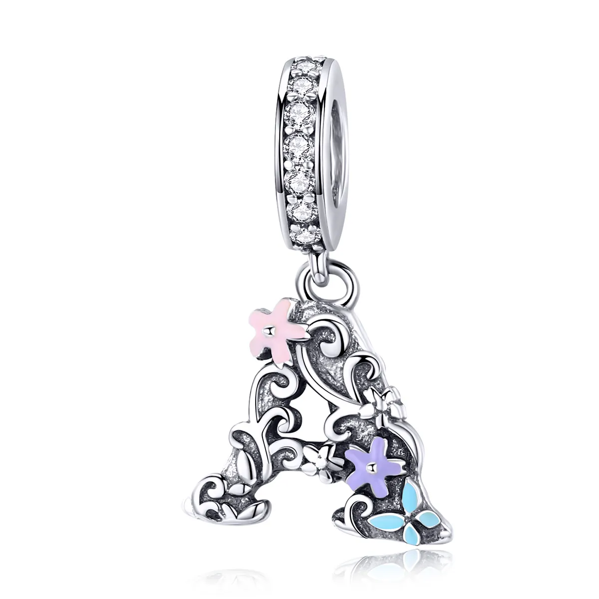 Pandora Compatible Silver Flower Letter A Dangle - SCC1273