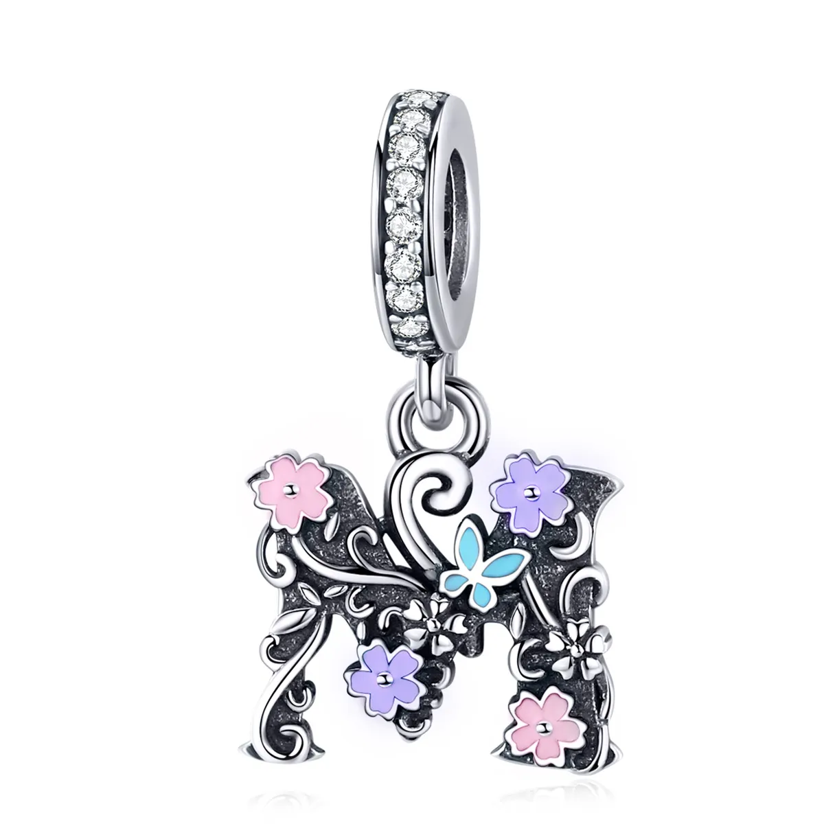 Pandora Compatible Silver Flower Letter M Dangle - SCC1274