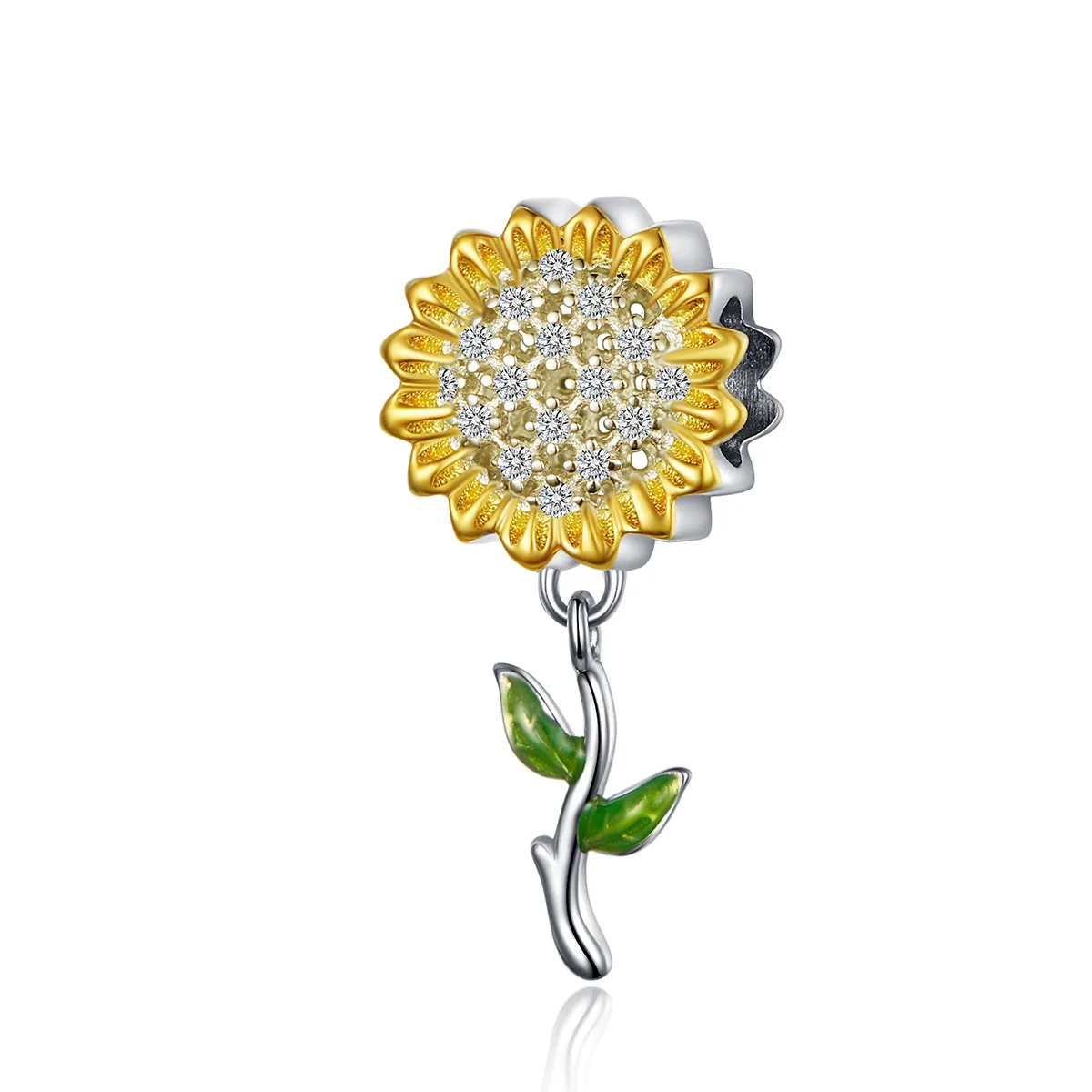 Pandora Compatible Silver & Gold-Plated Sunflower Dangle - SCC1211