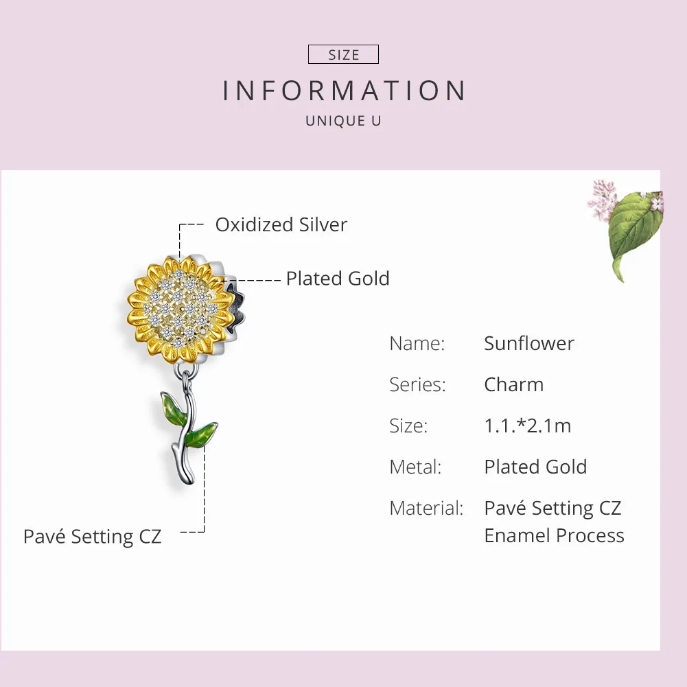 Pandora Compatible Silver & Gold-Plated Sunflower Dangle - SCC1211