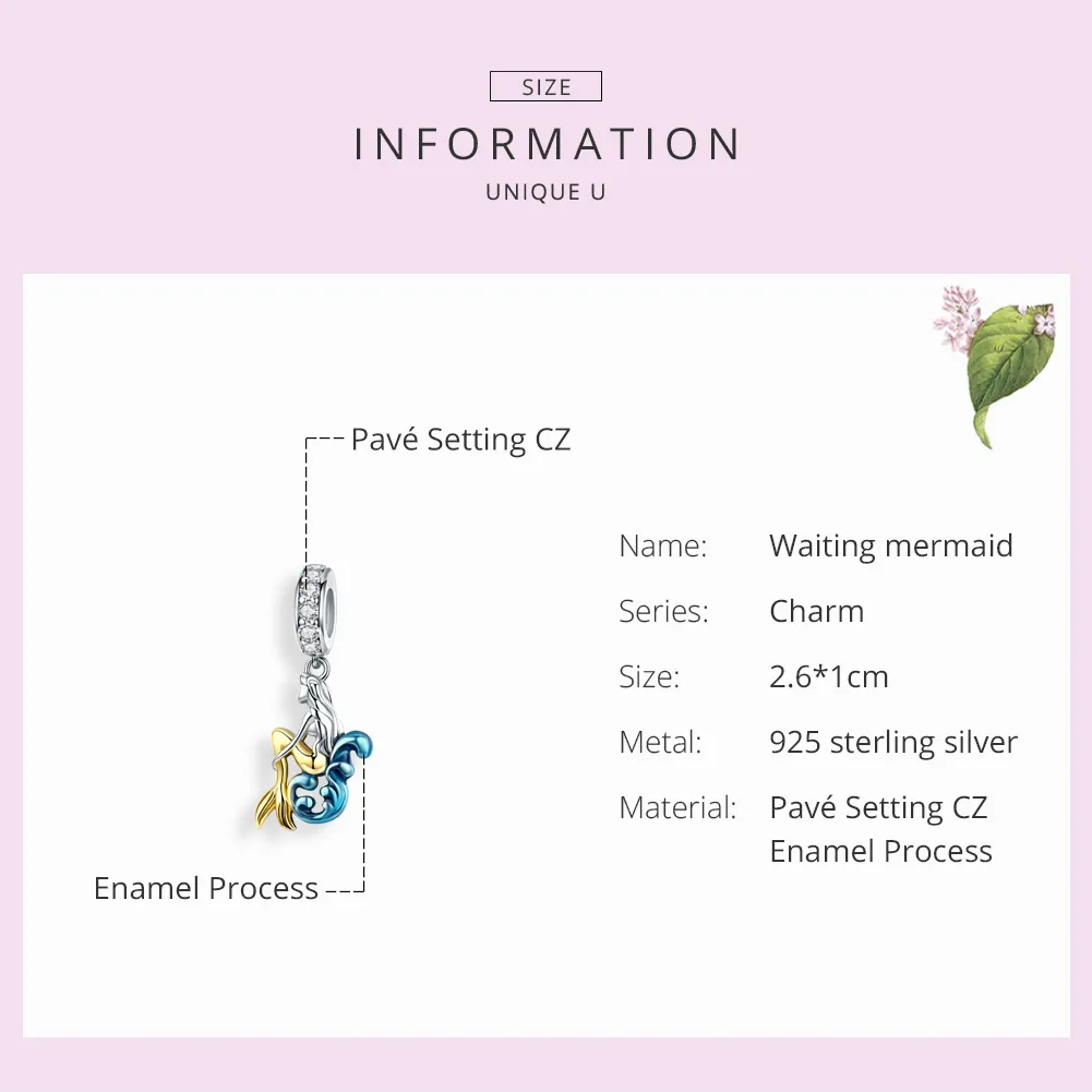 Pandora Compatible Silver & Gold-Plated Waiting Mermaid Dangle - SCC1166