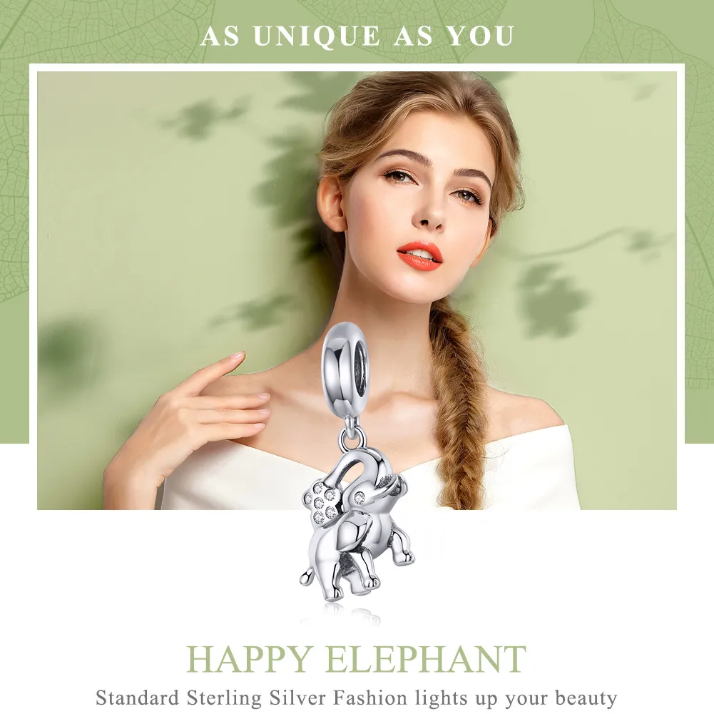 Pandora Compatible Silver Happy Elephant Dangle - SCC1059