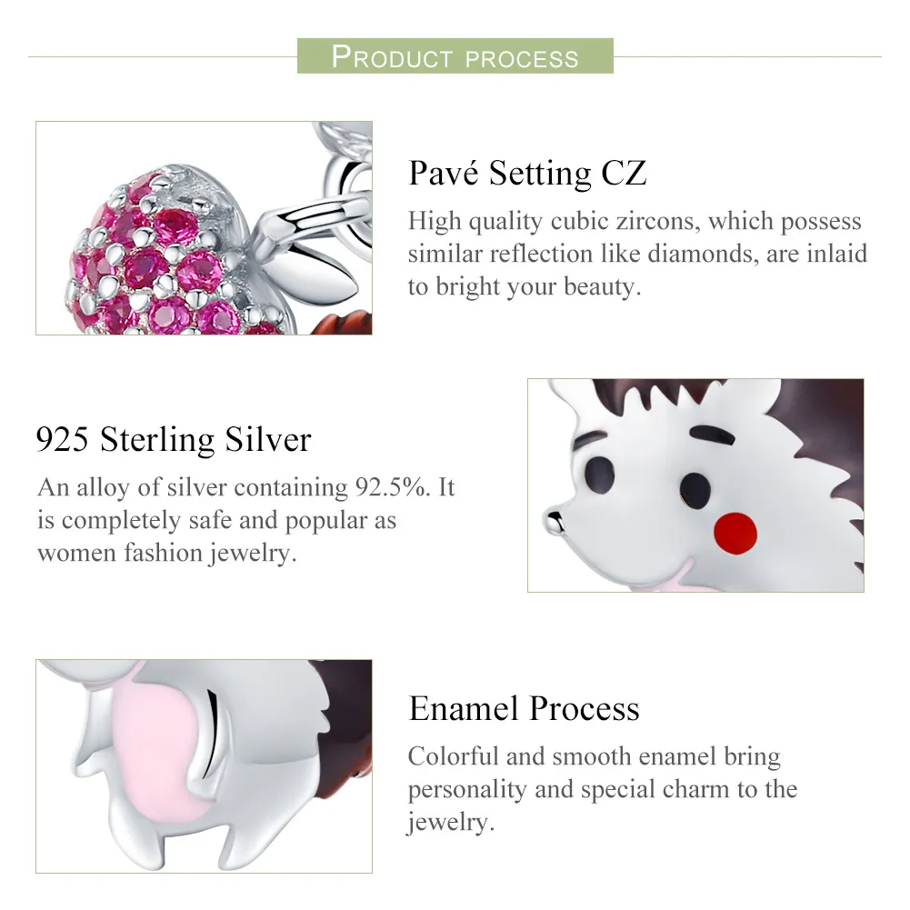 Pandora Compatible Silver Hedgehog & Fruit Dangle - SCC1061