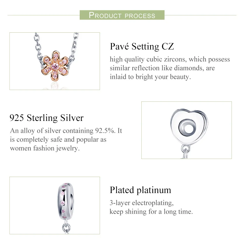 Pandora Compatible Silver Love Flower Safety Chain - SCC1113