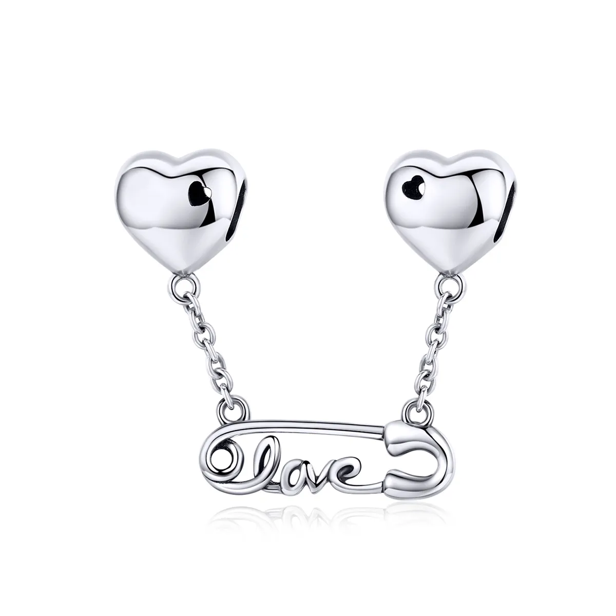 Pandora Compatible Silver Love Pin Safety Chain - SCC1143