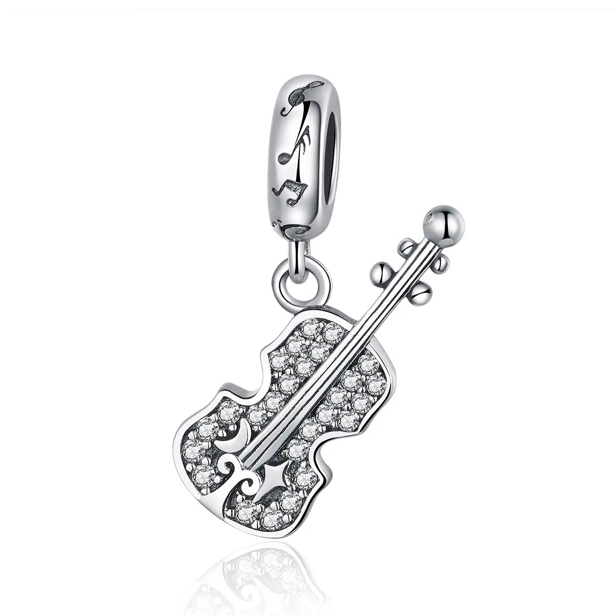 Pandora Compatible Silver Pavé Violin Dangle - SCC1078