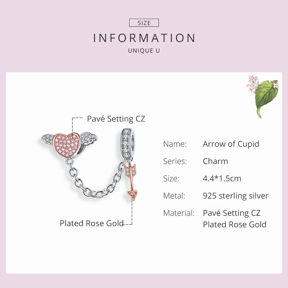 Pandora Compatible Silver & Rose Gold Arrow of Cupid Safety Chain - SCC1208