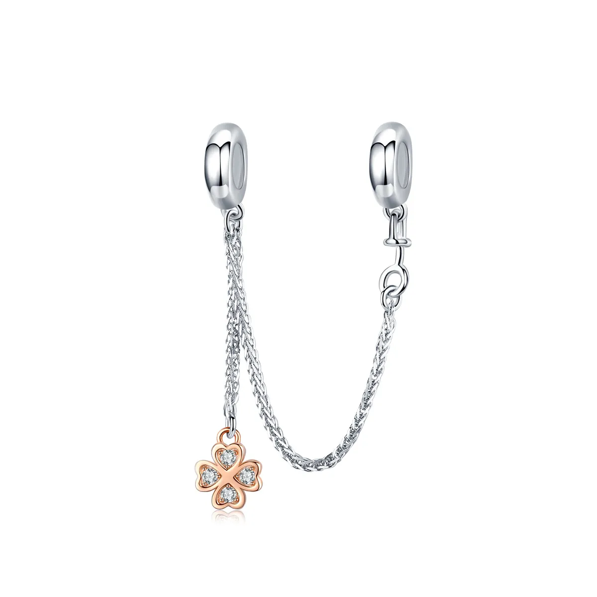 Pandora Compatible Silver & Rose Gold Clover Safety Chain - SCC1261