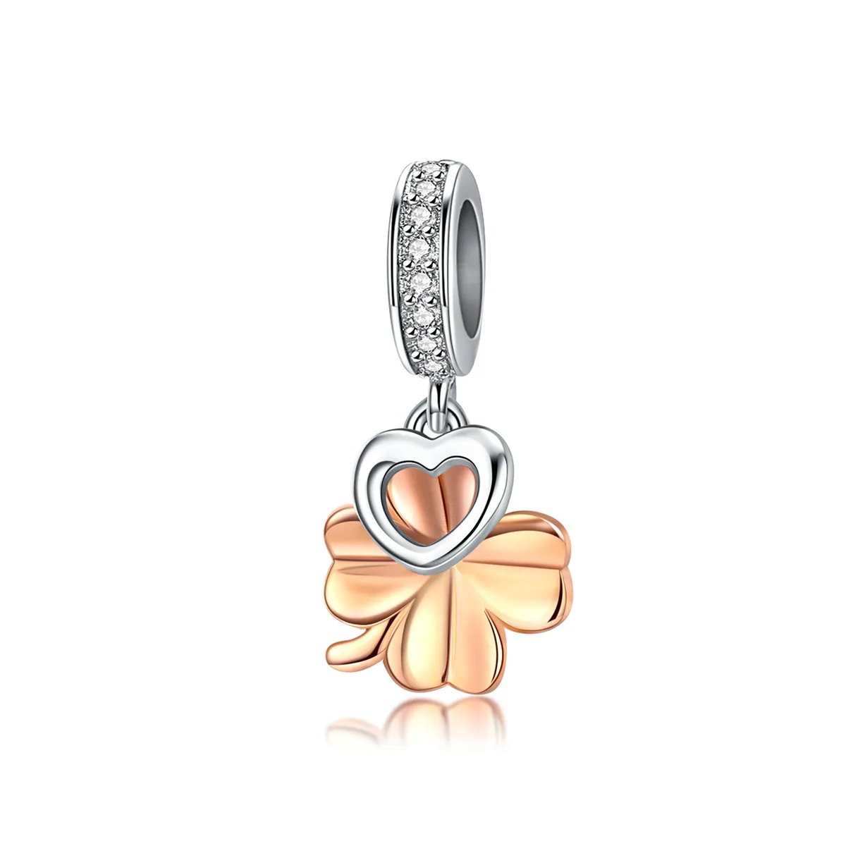 Pandora Compatible Silver & Rose Gold Four-Leaf Clover Dangle - SCC1238