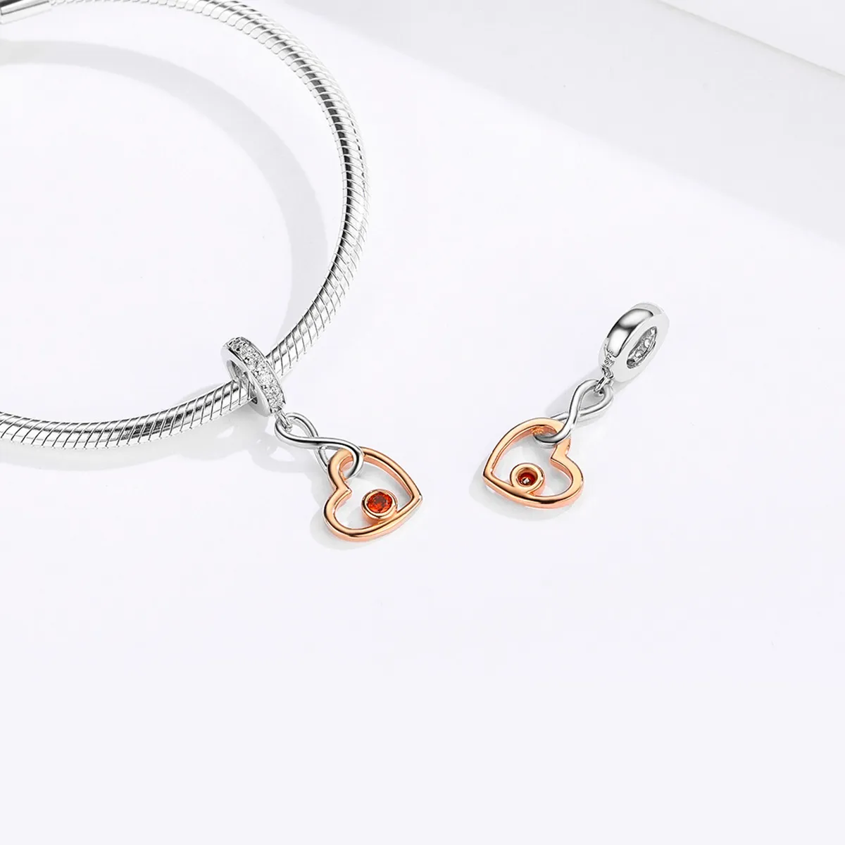 Pandora Compatible Silver & Rose Gold Palpitation Dangle - SCC1239