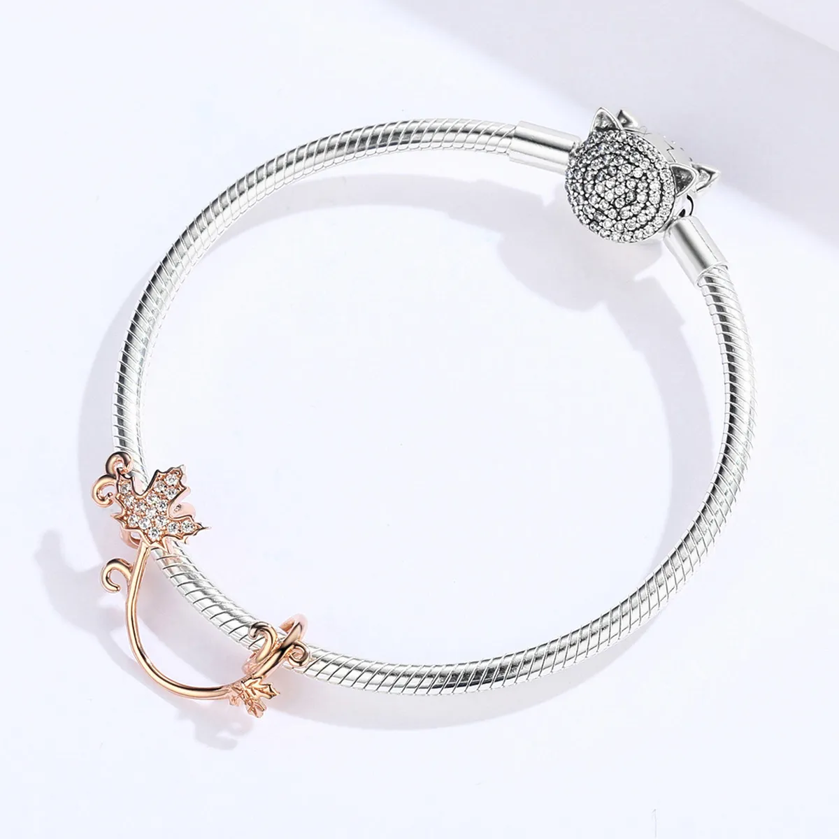 Rose Gold Slient Leaves Charm - PANDORA Style - SCC1254