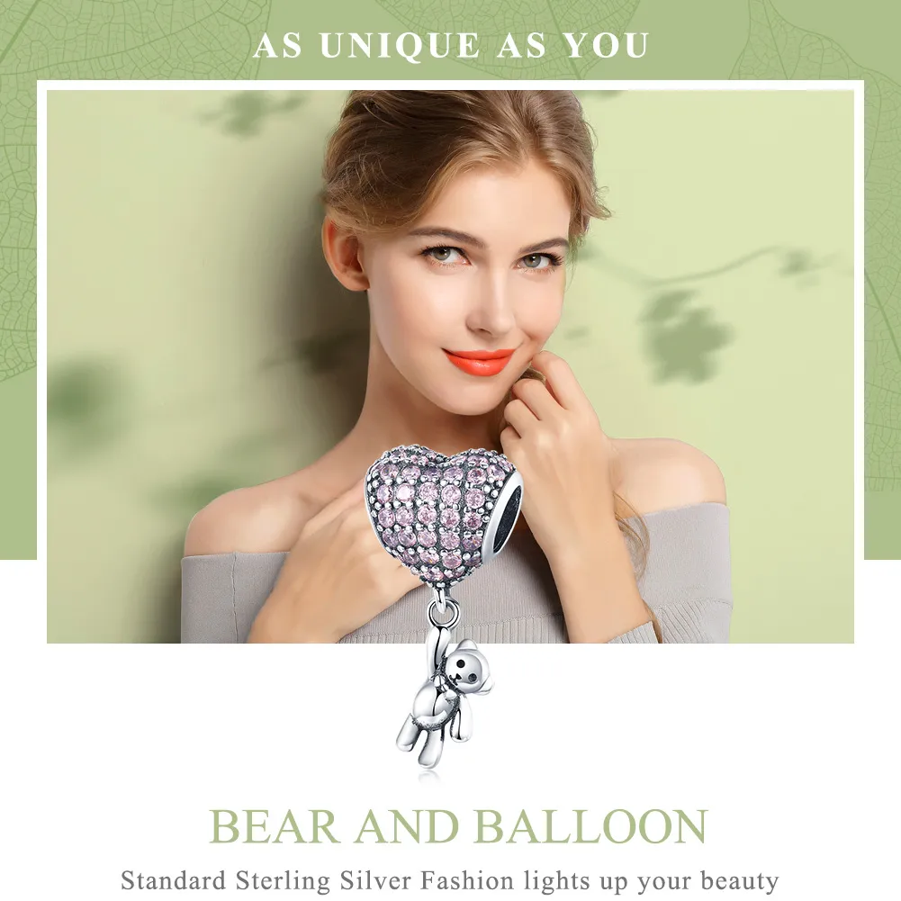 Silver Bear and Balloon Charm - PANDORA Style - SCC1054