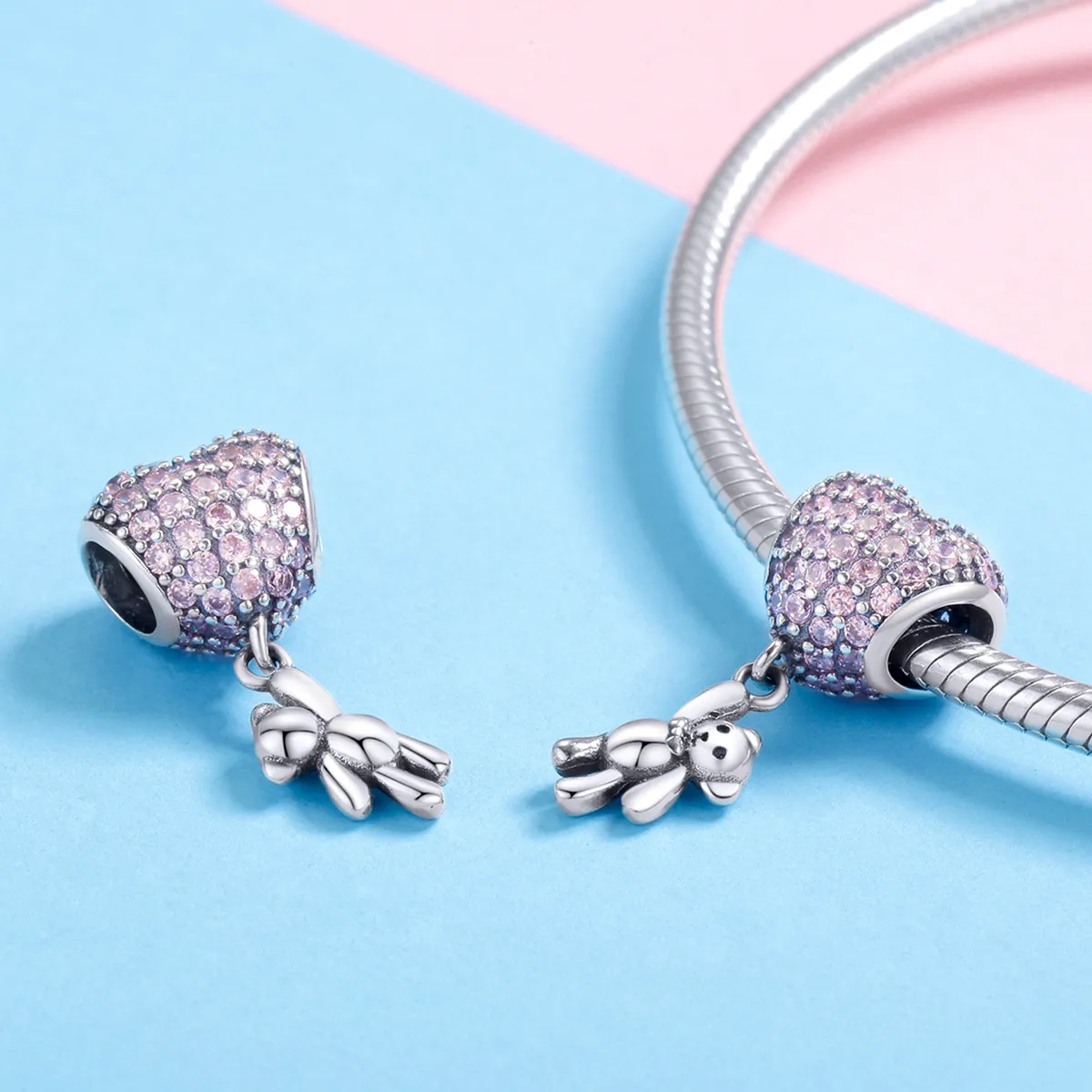 Silver Bear and Balloon Charm - PANDORA Style - SCC1054