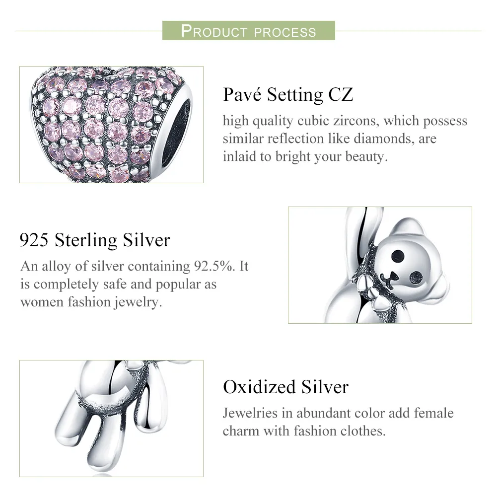 Silver Bear and Balloon Charm - PANDORA Style - SCC1054