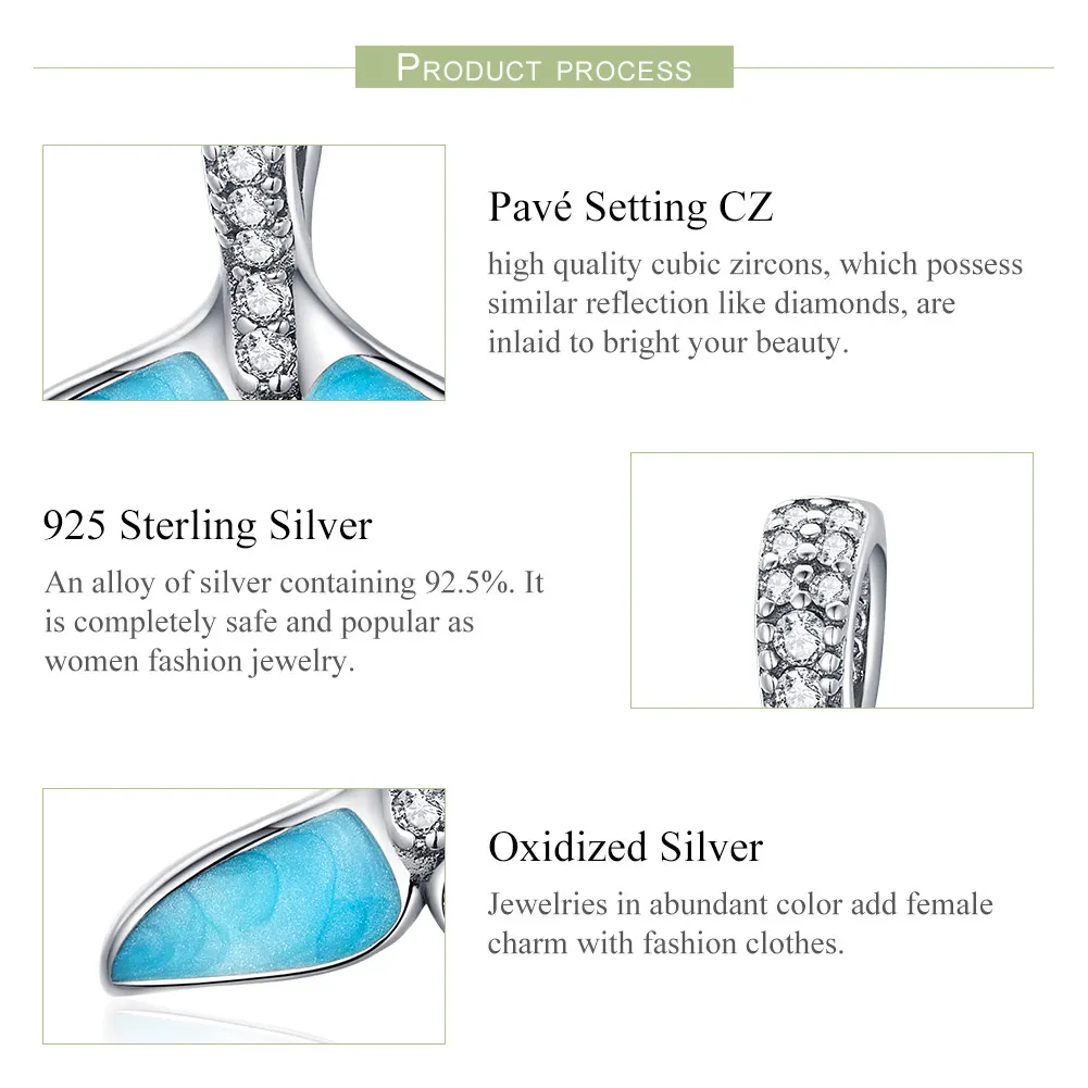 Silver Blue Fishtail Charm - PANDORA Style - SCC1067