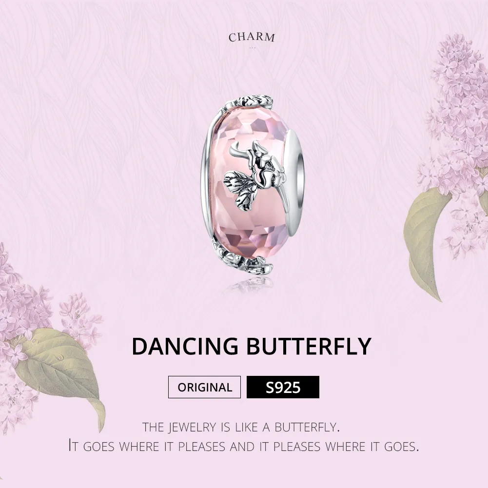 Silver Butterfly Murano Glass Charm - PANDORA Style - SCC1285