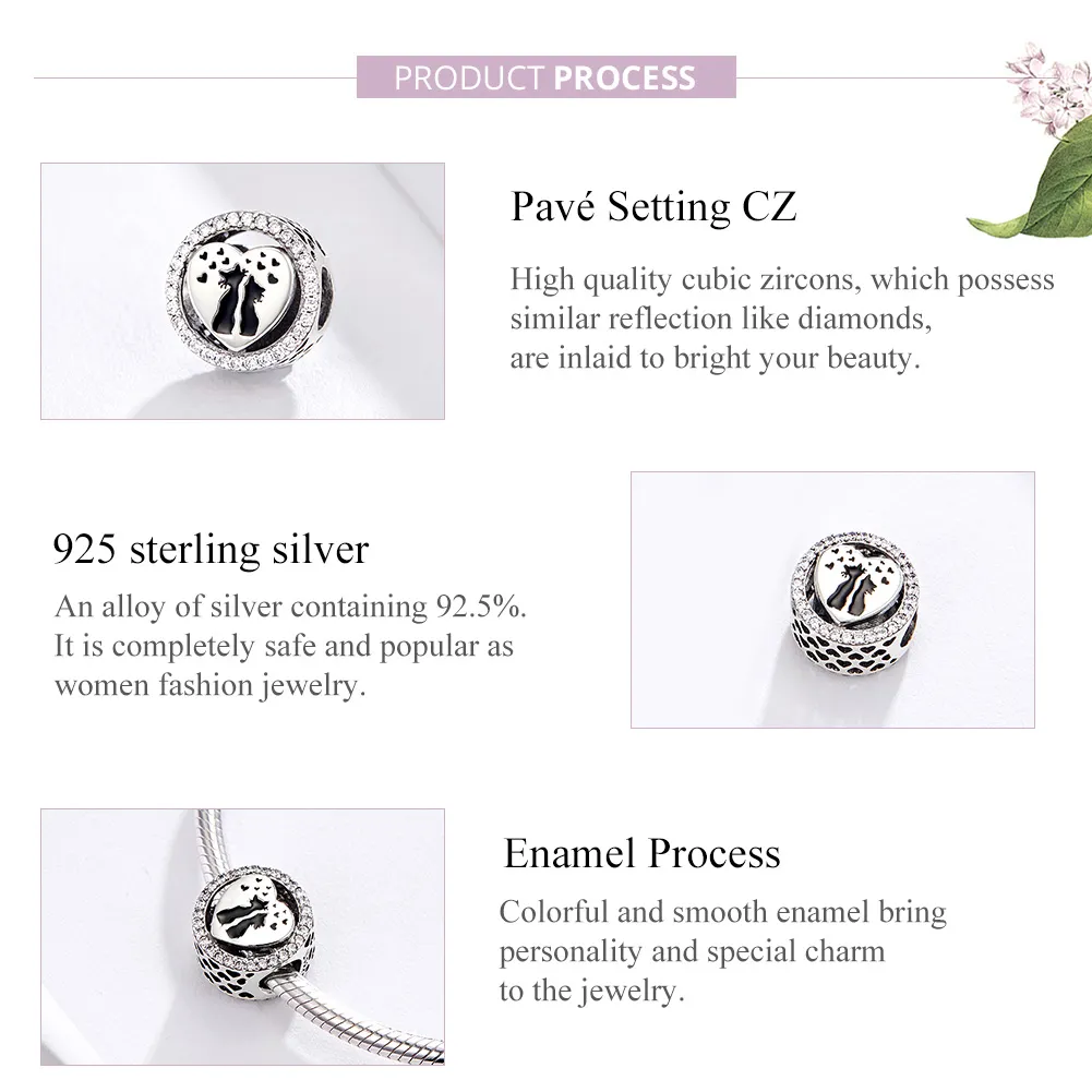 Silver Cat Love Charm - PANDORA Style - SCC1188