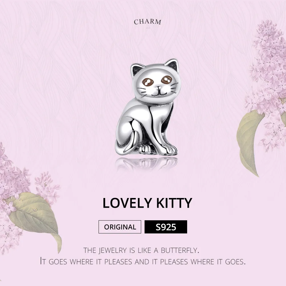 Silver Cute Cat Charm - PANDORA Style - SCC1305