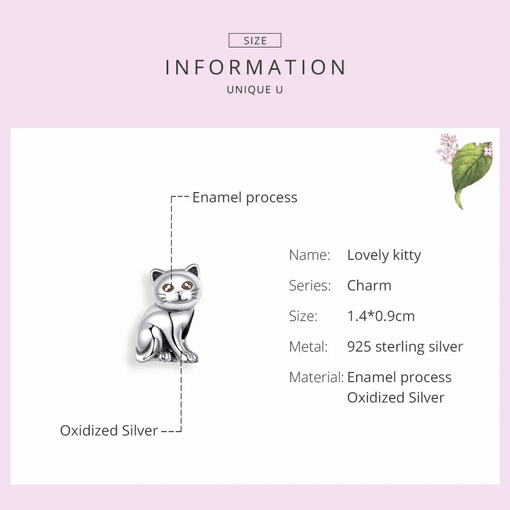 Silver Cute Cat Charm - PANDORA Style - SCC1305