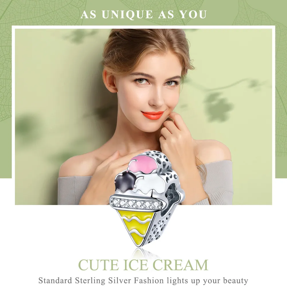 Silver Cute Ice Cream Charm - PANDORA Style - SCC1129