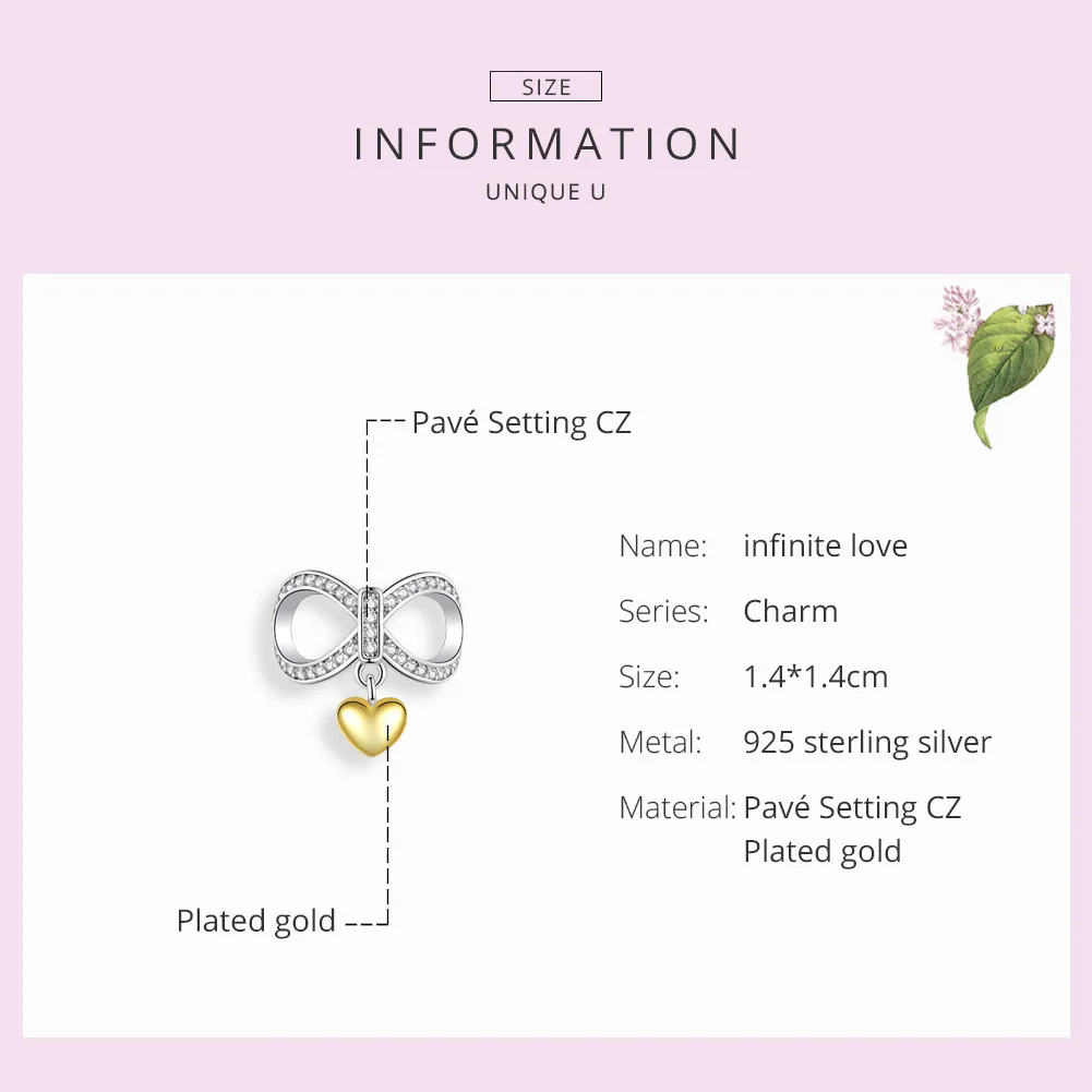 Silver & Gold-Plated Infinite Love Charm - PANDORA Style - SCC1300