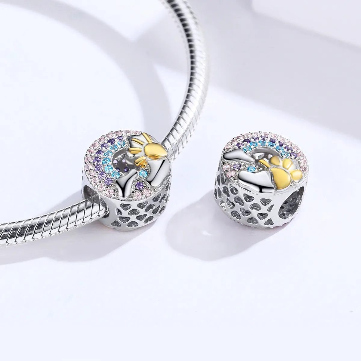 Silver & Gold-Plated Rainbow & Sun Charm - PANDORA Style - SCC1255